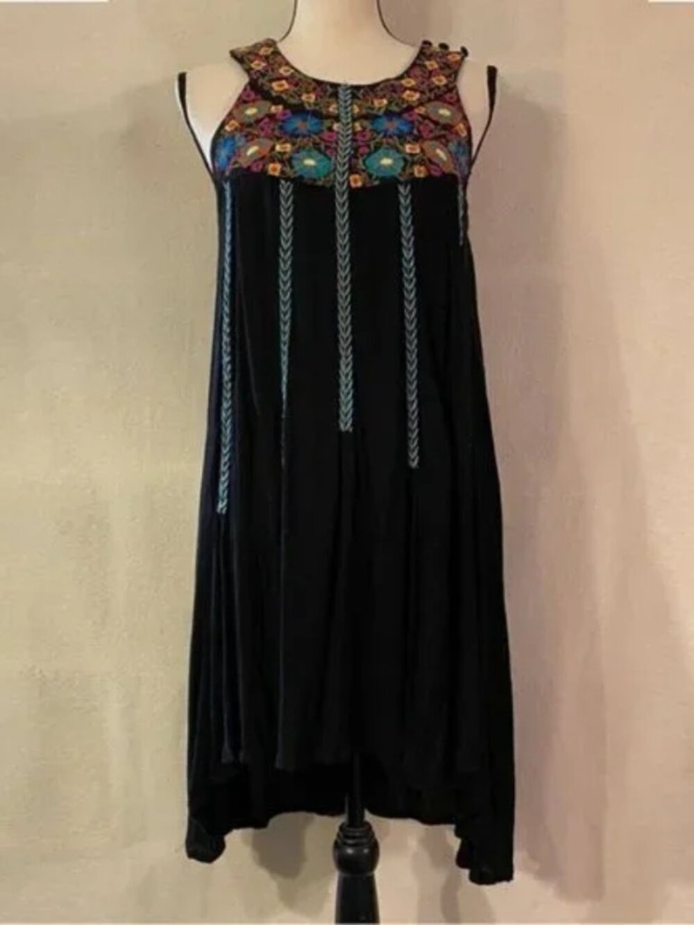 Kyla Seo black floral embroidered sleeveless crepe halter high low hem dress